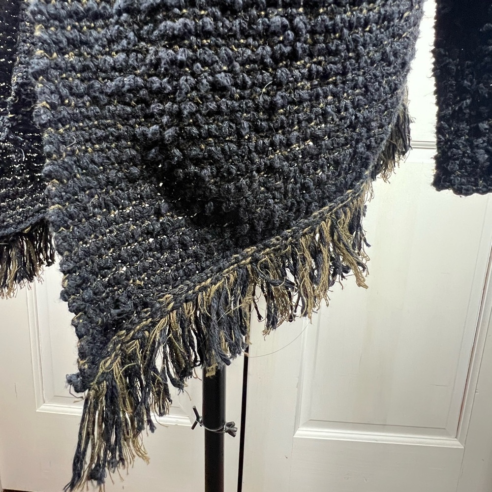 Free People Chunky Knit Asymmetrical Open Cardigan Black/Tan Color Pockets Sz M - Picture 2 of 7